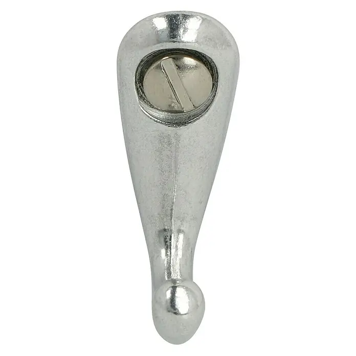 Häfele Garderobenhaken Aluminium poliertHöhe: 31 mm, Aluminium - Nahaufnahme eines silbernen Wandhakens mit Schraube zur Befestigung, ideal für Bad oder Flur. Praktisch und robust.