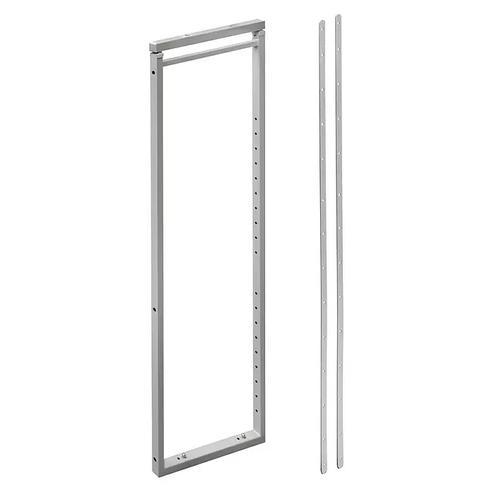 Columna despensero extraíble - L x An: 46 x 54 cm, Ajuste de altura: 155 cm - 187 cm, Cromo - La imagen muestra un marco metálico blanco rectangular con agujeros y dos soportes metálicos adicionales para montaje o expansión.