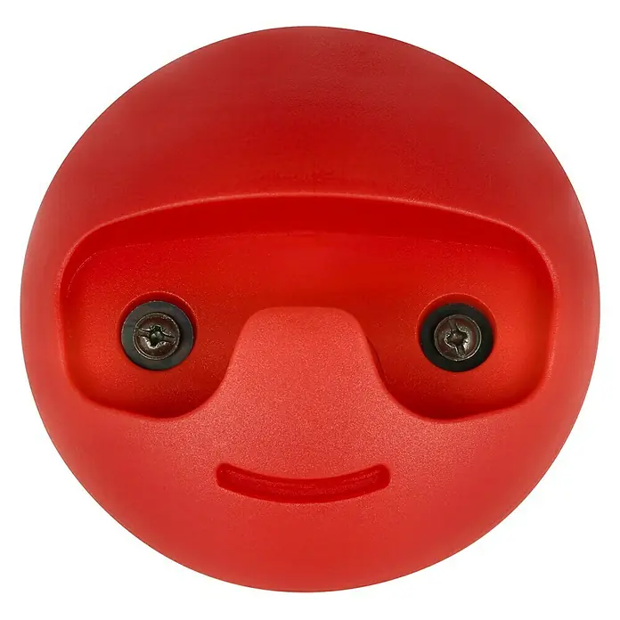 Häfele Gancho para colgar - Diámetro: 119,3 mm, Rojo - Soporte de pared rojo con forma de cara sonriente, con tornillos como ojos. Un organizador divertido y funcional para objetos cotidianos.