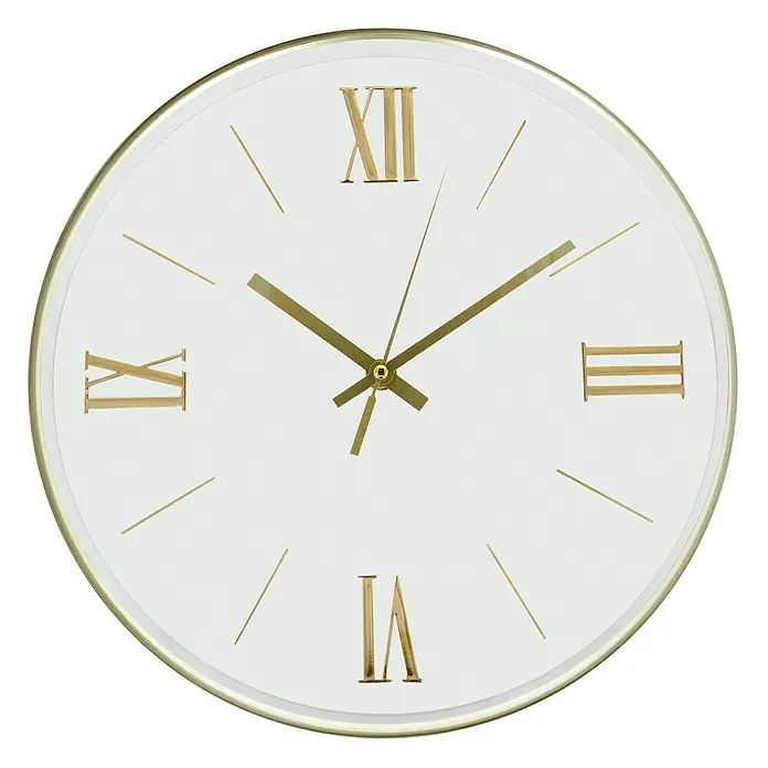 Wanduhr Siena - Durchmesser: 30 cm, Weiß - Runde Wanduhr mit goldenem Rahmen, römischen Ziffern und Zeigern. Präzise Zeitmessung und stilvolles Design für jeden Raum.