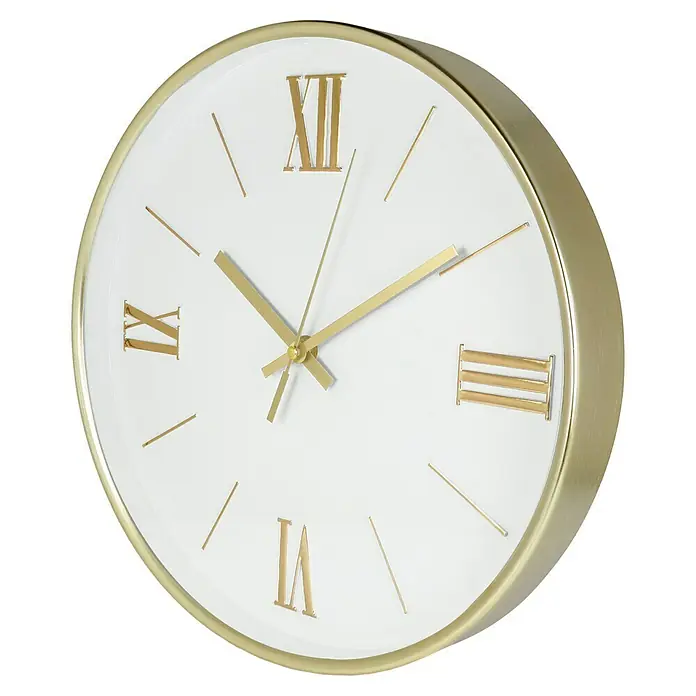 Wanduhr Siena - Durchmesser: 30 cm, Weiß - Elegante goldene Wanduhr mit römischen Ziffern und Zeigern in Gold. Zeitloses Design für stilvolle Akzente in jedem Raum.