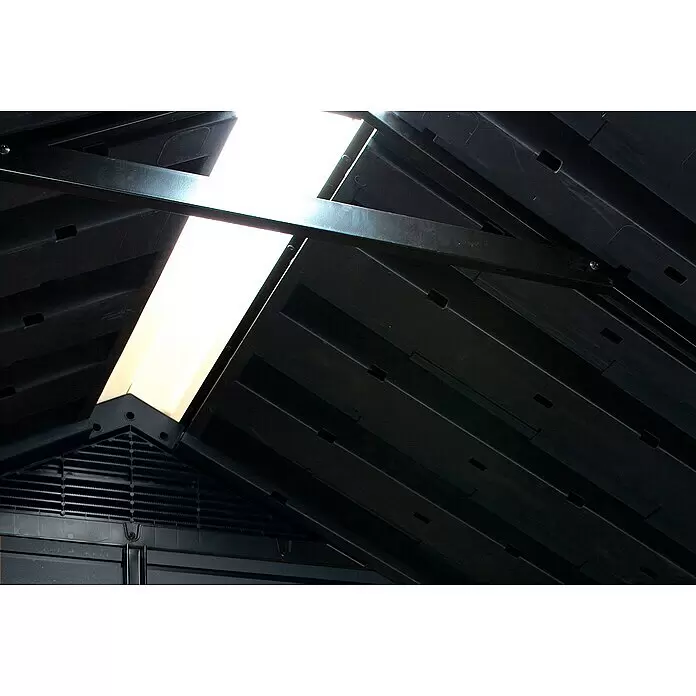 Keter Gerätehaus Newton Plus 759 - Außenmaß inkl. Dachüberstand (B x T): 230 x 287 cm, Kunststoff, Schiefergrau - Detailaufnahme
