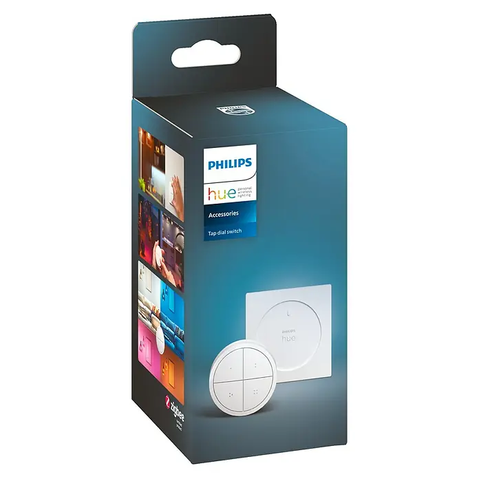Philips Hue Lichtsteuerung Tap Dialswitch - 6 x 6 x 2 cm, Smart Home-fähig: Ja, Weiß, Dimmbar - Produktabbildung: Philips Hue Tap Dial Schalter-Set zur smarten Steuerung des Lichts im ganzen Haus.