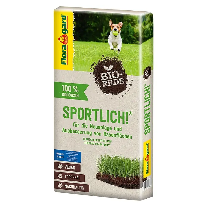 Floragard Rasenerde Sportlich - 40 l, Torffrei - Flora Gard Sportlich! Bio-Erde für die Neuanlage und Ausbesserung von Rasenflächen. 100% biologisch, vegan und torffrei für nachhaltiges Gärtnern.