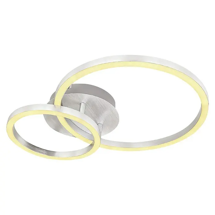 Globo Plafón LED Reggy - 18 W, L x An x Al: 42 x 30 x 7,5 cm, Plata, Blanco cálido - Moderna lámpara de techo LED con anillos entrelazados y luz blanca cálida, ideal para espacios de vida elegantes.