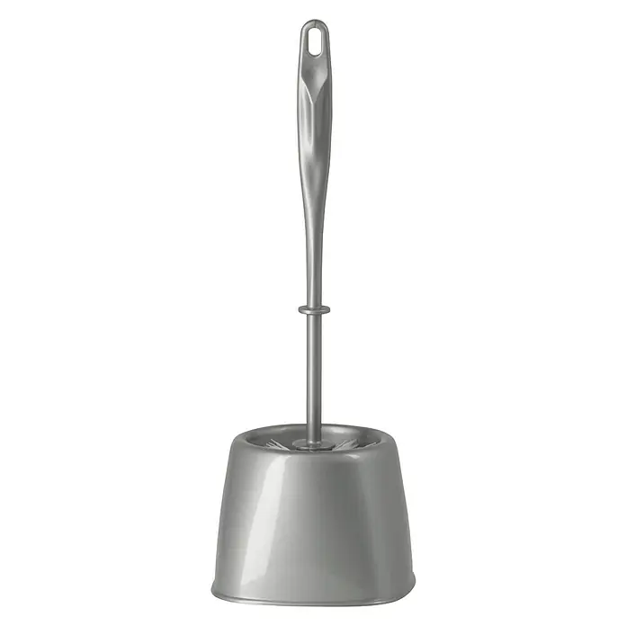 Poseidon WC-Bürstengarnitur Ewa - Silber, Kunststoff - Silberne Toilettenbürste mit Halter, ein unverzichtbares Badaccessoire für eine hygienische Reinigung und stilvolle Aufbewahrung.