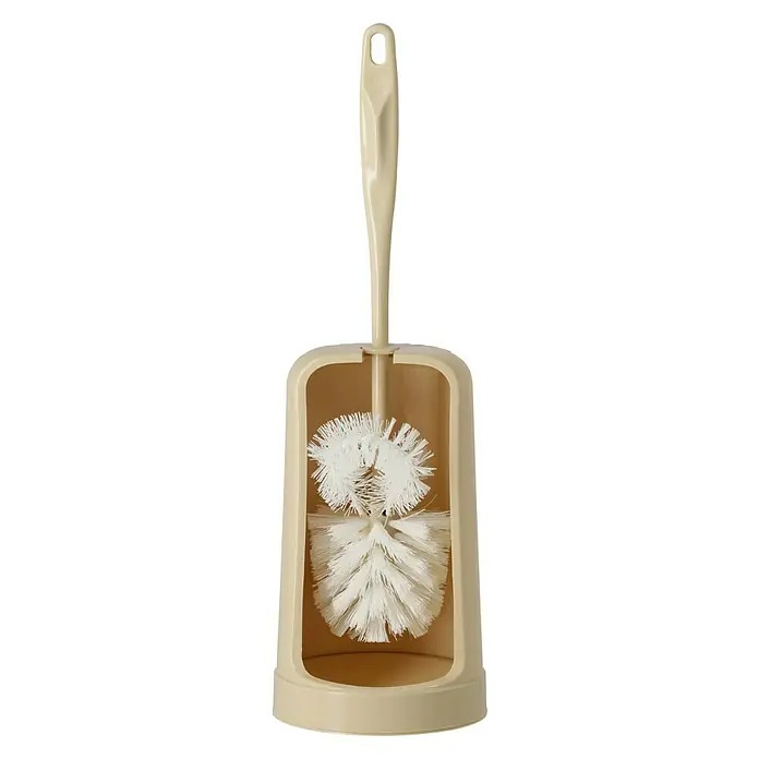 Poseidon WC-Bürstengarnitur Kuba Lux - Beige, Kunststoff - Bild einer beigefarbenen Toilettenbürste mit Halter, die für eine hygienische Badreinigung sorgt. Das Set ist sowohl funktional als auch ästhetisch ansprechend.