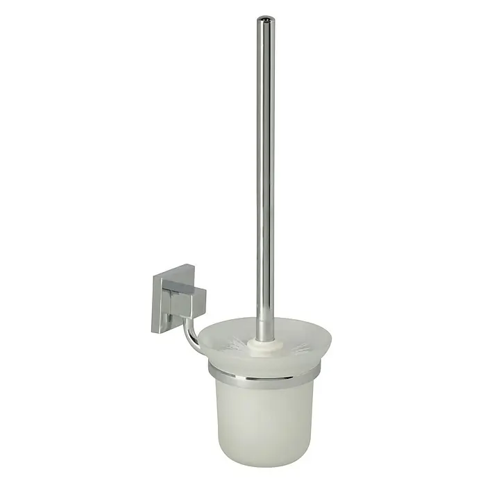 Venus Nemo WC-Bürstengarnitur - Mit Halterung, Edelstahl, Gebürstet - Elegante WC-Garnitur zur Wandmontage mit mattiertem Glasbehälter und glänzendem Chrom, die jedes Badezimmer aufwertet.