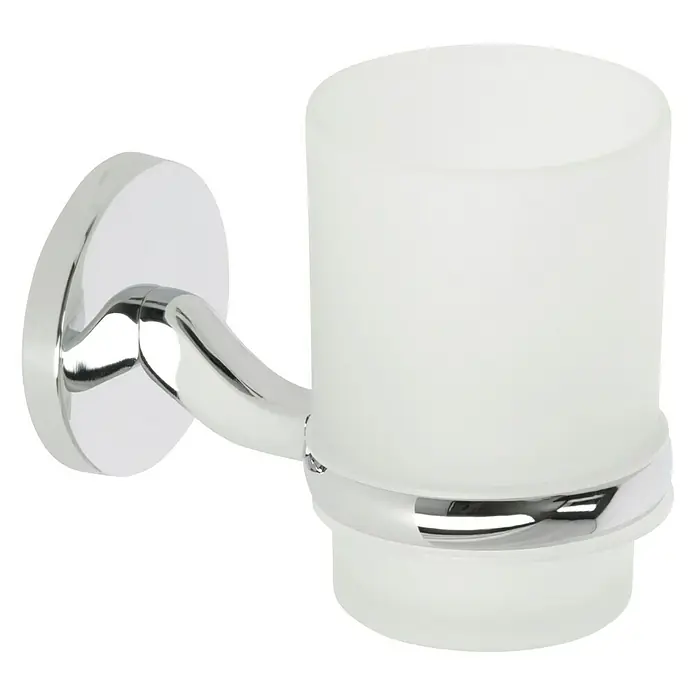 Venus Marina Glashalter - Chrom, Glänzend - Ein stilvoller, wandmontierter Zahnputzbecherhalter aus Chrom und mattiertem Glas für Badezimmer.