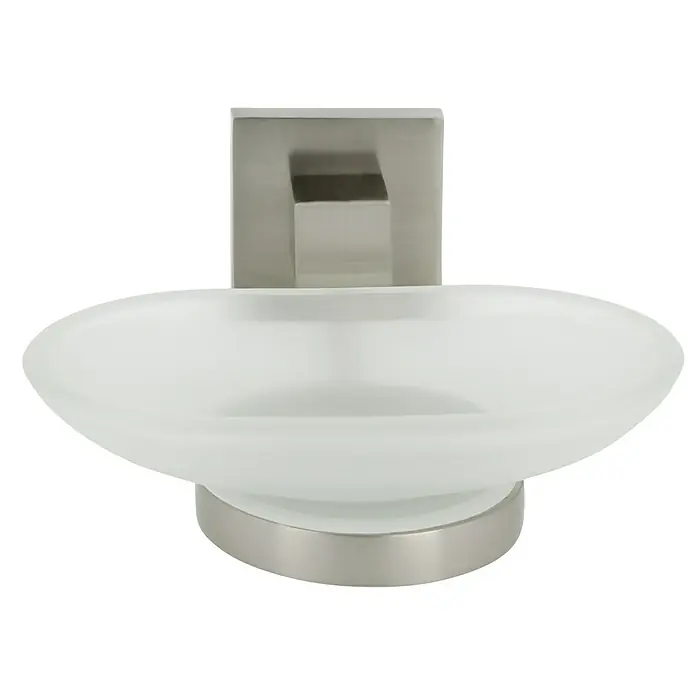 Venus Nemo Seifenschale - Edelstahl, Gebürstet - Wandmontierte Seifenschale mit satiniertem Glas und Edelstahlhalterung, eine elegante Ergänzung für jedes Badezimmer.