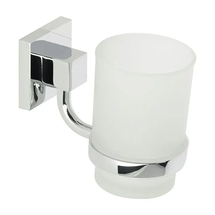 Venus Salmo Glashalter - Edelstahl, Glänzend - Elegantes Badezimmeraccessoire: Ein moderner Zahnputzbecherhalter mit glänzendem Chrom und mattiertem Glas. Praktisch und stilvoll.