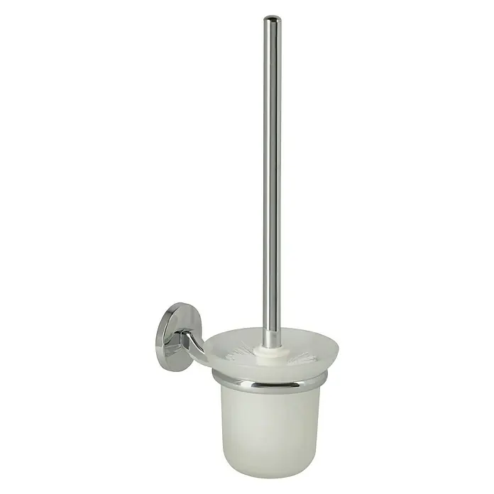 Venus Marina WC-Bürstengarnitur - Mit Halterung, Chrom, Glänzend - Elegante WC-Garnitur mit Wandhalterung in Chrom-Optik und satiniertem Glasbehälter für stilvolle Badezimmer.