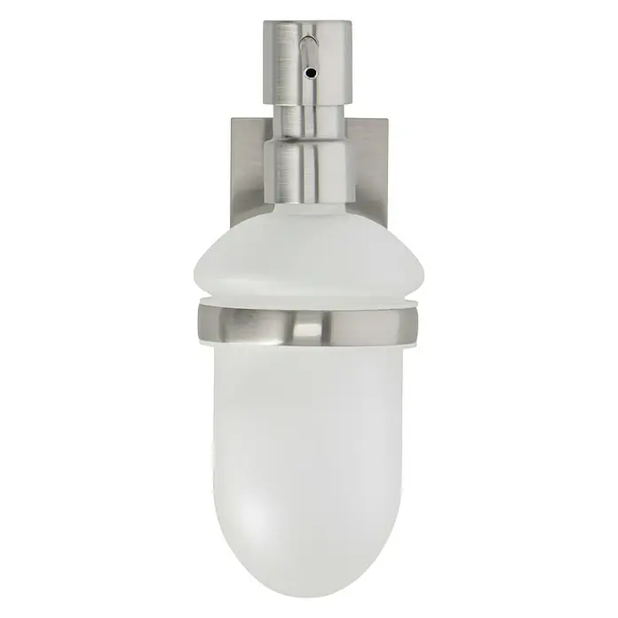Venus Nemo Seifenspender - Mit Halterung, Edelstahl, Gebürstet - Wandseifenspender aus gebürstetem Nickel mit mattierter Glasflasche. Stilvoller Seifenspender für jedes Badezimmer.