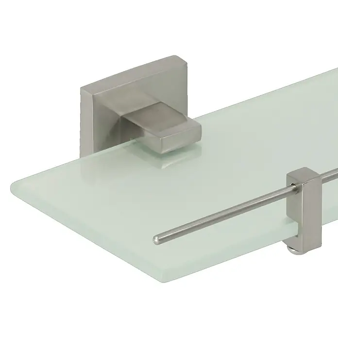 Venus Nemo Glasablage - Breite: 50 cm, Edelstahl, Gebürstet - Schwebendes Glasregal mit Halterung und Handtuchhalter, stilvoll und funktional für Badezimmer oder Gästetoilette.
