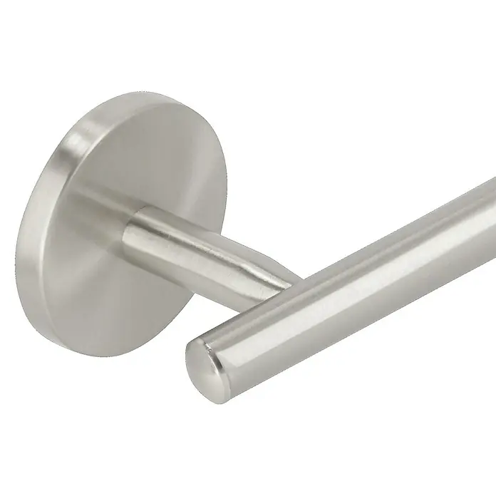 Venus Alosa Handtuchstange - Breite: 52 cm, Chrom, Matt - Nahaufnahme einer modernen, silbernen Handtuchstange mit runder Basis und zylindrischem Stab, ideal für Badezimmer.