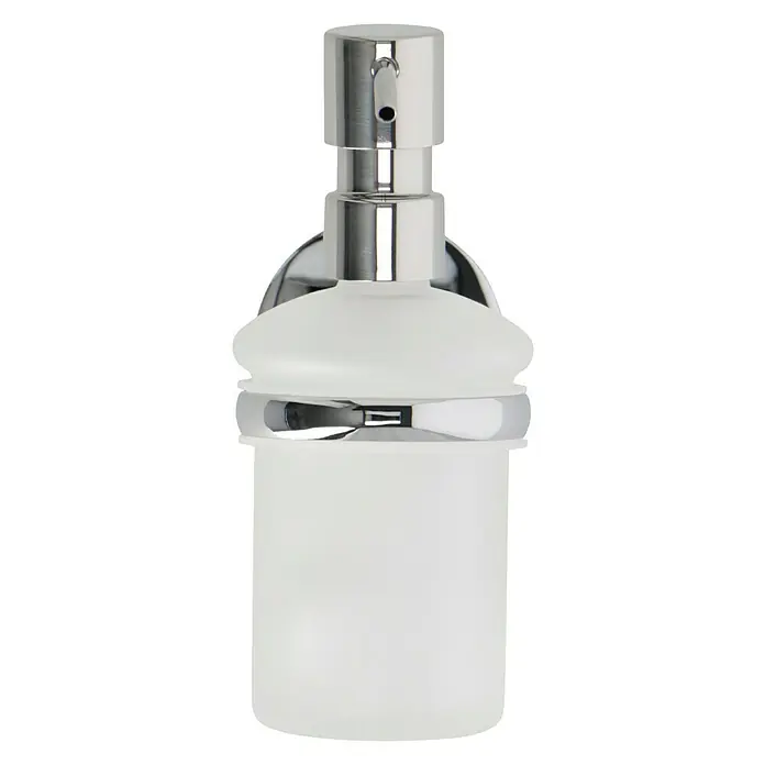 Venus Marina Seifenspender - Mit Halterung, Chrom, Glänzend - Elegante Seifenspender-Ansicht mit Chrompumpe und mattiertem Glasbehälter. Ein stilvolles Accessoire für jedes Badezimmer, das Funktionalität und Design vereint.