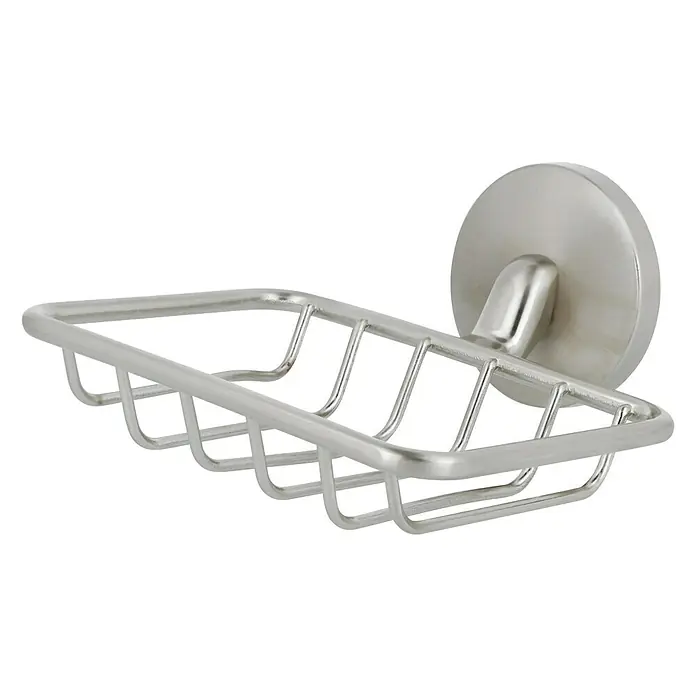 Venus Alosa Seifenkorb - Chrom, Matt - Wandseifenhalter aus gebürstetem Nickel. Das Produkt hat ein modernes Design und verfügt über eine Gitterstruktur, die das Wasserablaufen ermöglicht.