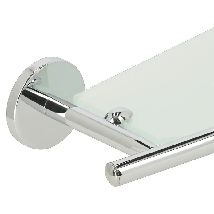 Venus Marina Glasablage - 60,5 cm, Chrom, Glänzend - Nahaufnahme eines eleganten, verchromten Glasablage für das Badezimmer, ideal zur stilvollen Aufbewahrung von Badutensilien.