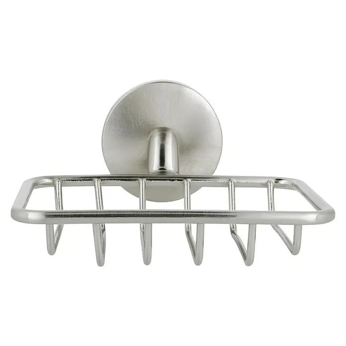 Venus Alosa Seifenkorb - Chrom, Matt - Bild eines Seifenhalters aus Edelstahl. Der Halter hat ein Gitterdesign und ist an einer Wandhalterung befestigt, ideal für Dusche.