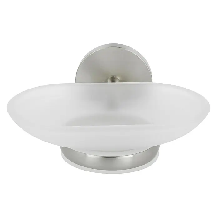 Venus Alosa Seifenschale - Chrom, Matt - Freistehende Seifenschale aus weißem Glas mit einer runden Basis aus gebürstetem Nickel. Ein elegantes Accessoire für jedes Badezimmer.