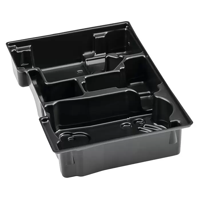 Bosch Professional Aufbewahrungseinlage L-Boxx 102 - 61 x 318 x 203 mm, Passend für: Zubehöreinlage für 1 Ladegerät und 2 Akkus bis 4,0 Ah - Schwarze Kunststoff-Organisationsschale mit mehreren geformten Fächern.