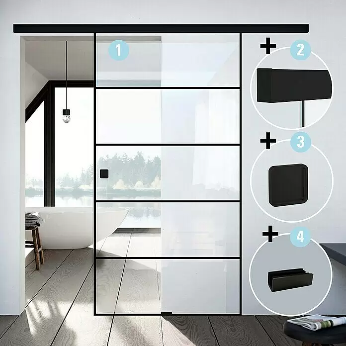 Diamond Doors Black Edition Schiebetür-Komplettset Lines935 x 2.058 mm, Klarglas