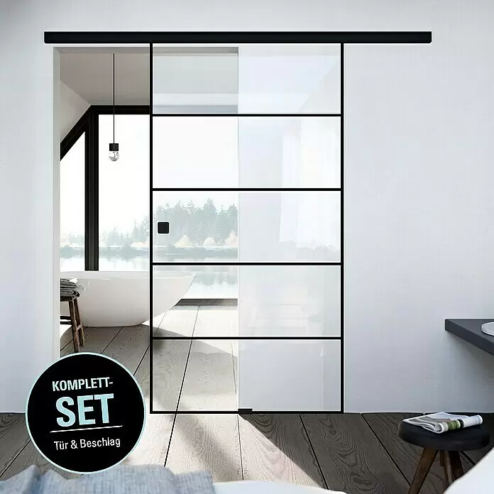 Diamond Doors Black Edition Schiebetür-Komplettset Lines935 x 2.058 mm, Klarglas