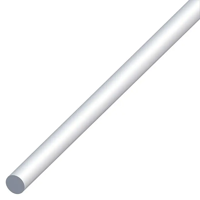 Kantoflex Rundstange - Ø x L: 6 x 1.000 mm, Aluminium, Eloxiert - Nahaufnahme einer glänzenden, zylindrischen Stange, die sich diagonal durch das Bild erstreckt und eine subtile dreidimensionale Darstellung aufweist.