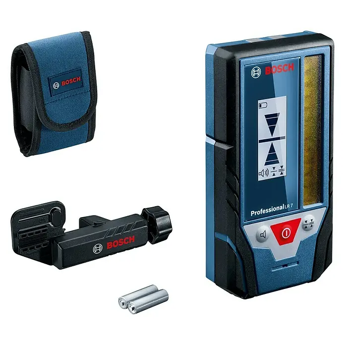 Bosch Professional Laserempfänger LR 7 - Passend für: Verschiedene Bosch Professional Kombi- und Linienlaser der GCL und GLL Serie - Bosch Professional LR 7 Empfänger für Rotationslaser mit Halterung, Tasche und Batterien.