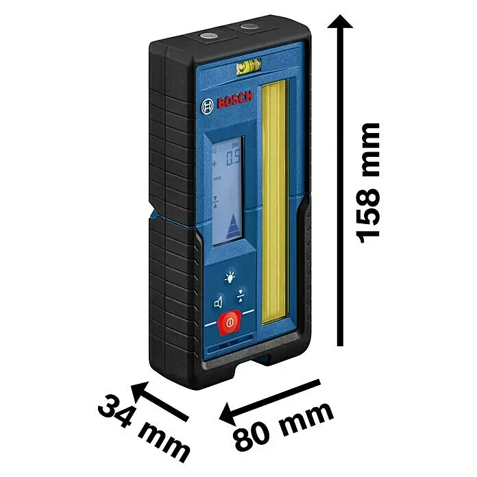 Bosch Professional Laserempfänger LR 45 - Passend für: GRL 300 HV, GRL 300 HVG, GRL 400 H Professional - Blauer und schwarzer Bosch Laser-Empfänger mit Digitalanzeige (0,5 mm), Bedientasten und Maßen von 158x80x34 mm.