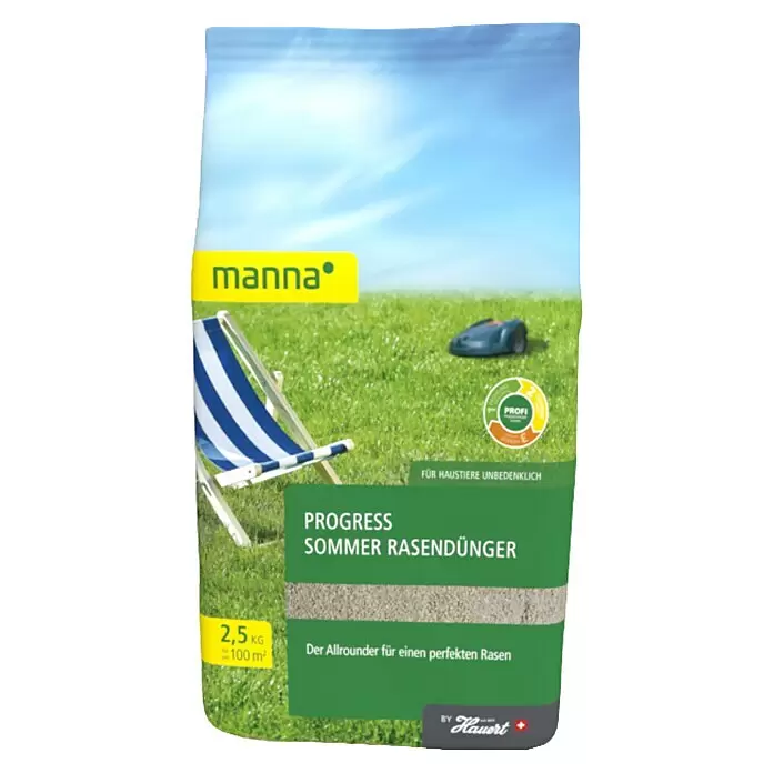 Manna Rasendünger Sommer - 2,5 kg, Max. Anwendungsfläche: 100 m² - Manna Progress Sommer Rasendünger, 2.5 kg für 100 m², haustierfreundlich.