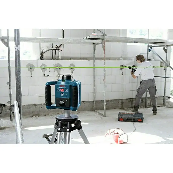 Bosch Professional Rotationslaser GRL 300 HVG - Max. Arbeitsbereich: 100 m, 5 -tlg. - Bosch Linienlaser projiziert grüne Linien für präzises Nivellieren. Perfekt für Innenausbau und Baustellenanwendungen.