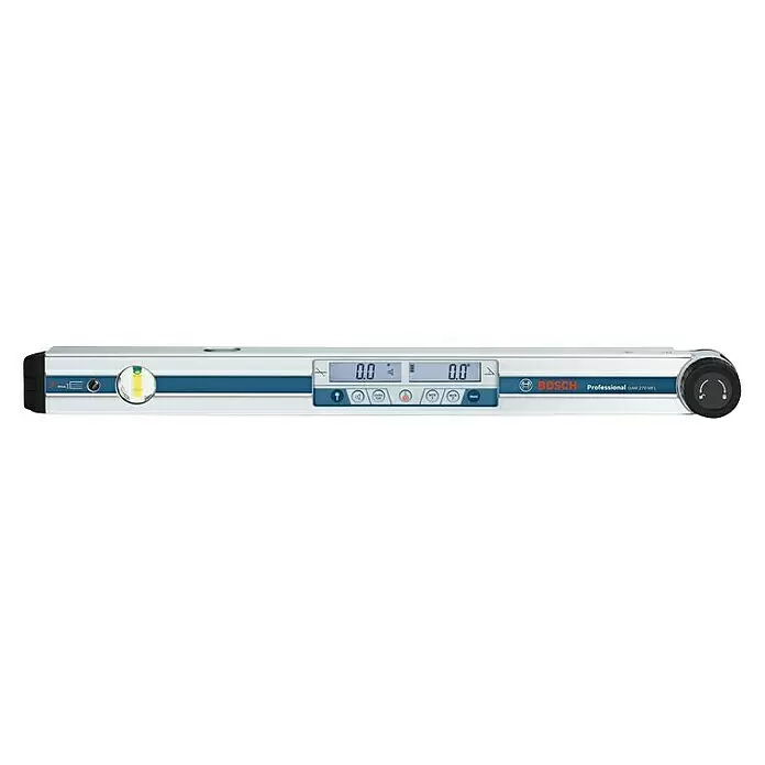 Bosch Professional Digitaler Winkelmesser GAM 270 MFL - Winkel: 0 ° - 270 °, Blattlänge: 60 cm - Silber-blaue Bosch Professional Digital-Wasserwaage mit dualer Anzeige "0.0", Libelle und Bedientasten.