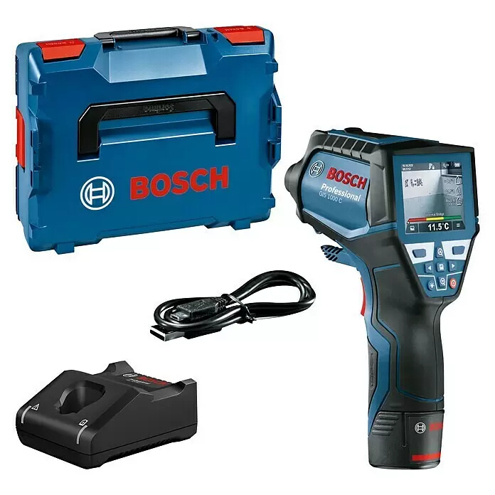Bosch Professional Thermodetektor GIS 1000 C - 1 Akku, Messbereich Temperatur: -40 °C - 1.000 °C - Bosch GIS 1000 C Wärmebildkamera-Set, inkl. blauem Koffer, schwarzem Ladegerät und USB-Kabel.