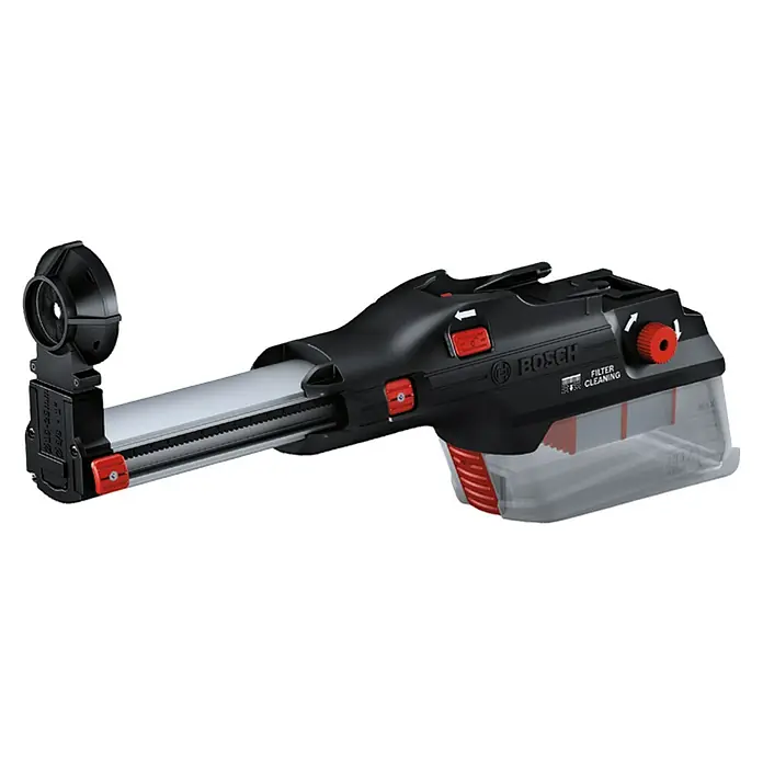 Bosch Professional Staubabsaugung GDE 28 D - Passend für: Bosch Professional Akku-Bohrhammer GBH 18V-28 DC - Akkusauger von Bosch mit rotem Filterreinigungs Knopf und transparentem Staubbehälter für leichte Reinigung.