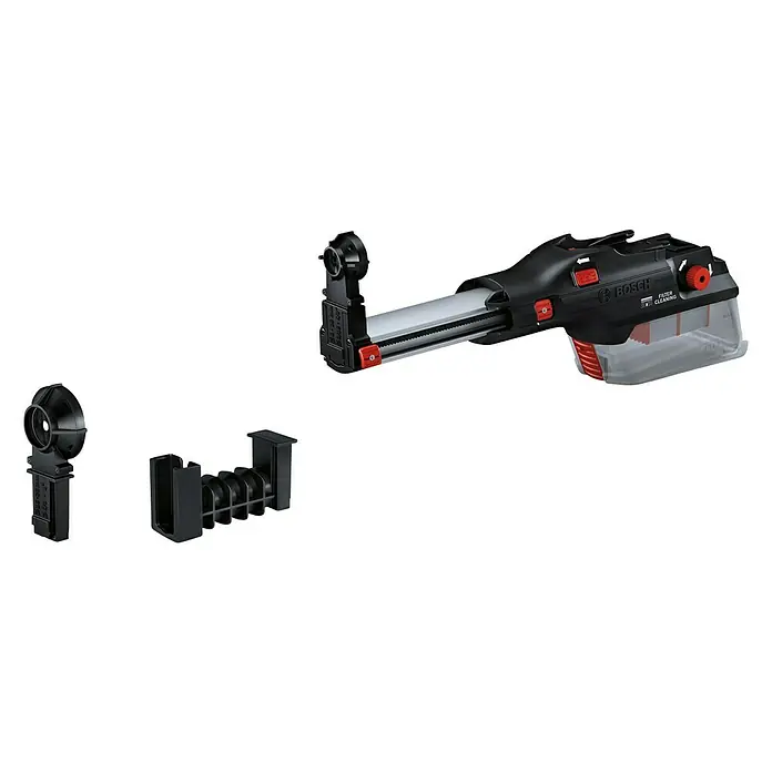 Bosch Professional Staubabsaugung GDE 28 D - Passend für: Bosch Professional Akku-Bohrhammer GBH 18V-28 DC - Abgebildet ist ein Bosch Unlimited 7 ProAqua Akku-Staubsauger mit Zubehör, der eine effiziente Reinigungslösung darstellt.
