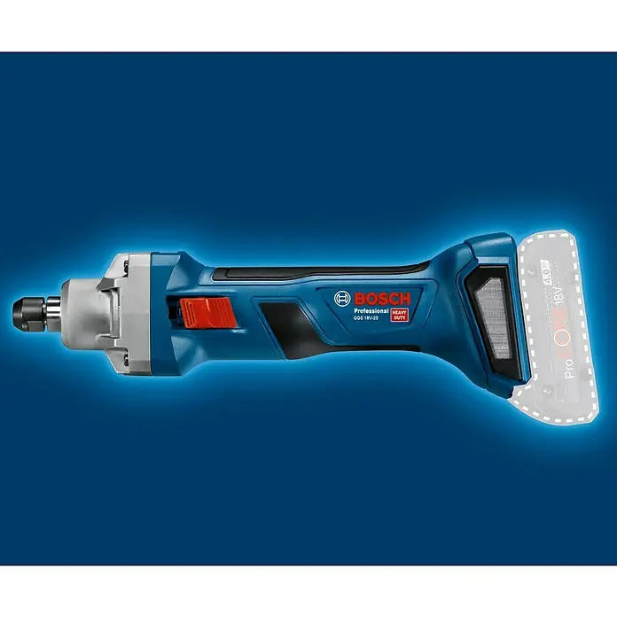 Bosch Professional AMPShare 18V Akku-Geradschleifer GGS 18V-20 - 18 V, Ohne Akku, Leerlaufdrehzahl: 24.000 U/min, Karton - Bild einer Bosch GGS 18V-20 Stabschleifer, ein akkubetriebenes Werkzeug für Schleifarbeiten mit hoher Präzision und Flexibilität.