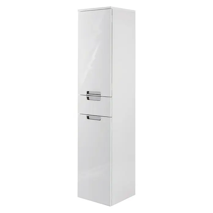 Schildmeyer Sunny Hochschrank - B x T x H: 33 x 35 x 159 cm, Weiß glänzend - Hochformatiger, glänzend weißer Badezimmerschrank mit zwei Schubladen und einer Tür zur Aufbewahrung von Badartikeln.