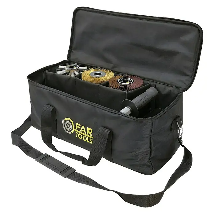 Fartools Werkzeugtasche MyRexbag - L x B x H: 530 x 230 x 200 mm, Passend für: Fartools Multischleifer REX 120C, Polyester - Werkzeugtasche mit Schleifwerkzeugen. Die Tasche enthält verschiedene Schleifaufsätze und ein Handstück für den Einsatz in Werkstätten.