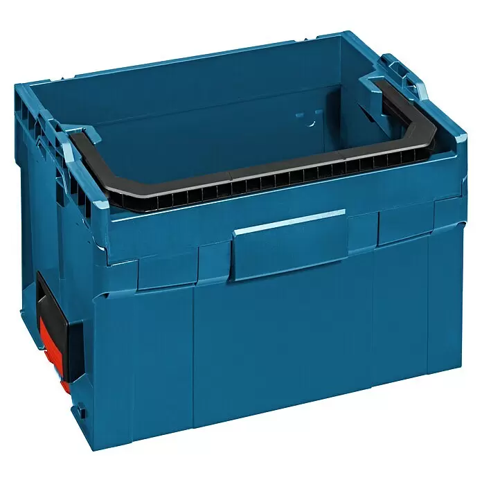 Bosch Professional Werkzeugkoffer LT-Boxx 272 - L x B x H: 44,2 x 34,5 x 28,5 cm, ABS - Blauer, offener Kunststoff-Aufbewahrungsbehälter mit schwarzer Zierleiste und rotem Verschluss für Werkzeugorganisation.