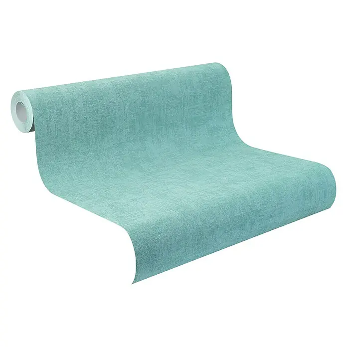 Rasch Vliestapete - Blau, Uni, 10,05 x 0,53 m, Schimmernd - Eine Rolle mintgrüner Vliestapete mit feiner Struktur, ideal für eine moderne Wandgestaltung und stilvolle Inneneinrichtung.
