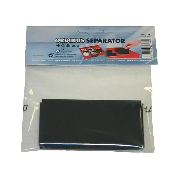 Lockweiler Set de paneles organizadores Ordinus Separator 4 - Tamaño: 4, L x Al: 114 x 56 mm, 5 ud. - Cinco separadores negros de plástico para cajas organizadoras, en empaque transparente.