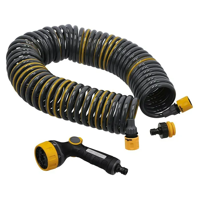 Neptun Spiralschlauch-Set - Länge: 15 m, Kunststoff - Spiralschlauch-Set mit Spritzpistole und Zubehör für die Gartenbewässerung. Praktisch und platzsparend!