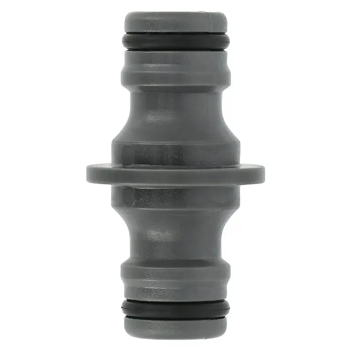 Neptun Schlauchkupplung-Verbinder - Anschlüsse: 2 - Graue Schlauchverbinder mit Doppelseite und O-Ring. Dieses Verbindungsstück ist ideal für Gartenschläuche und andere Anwendungen.