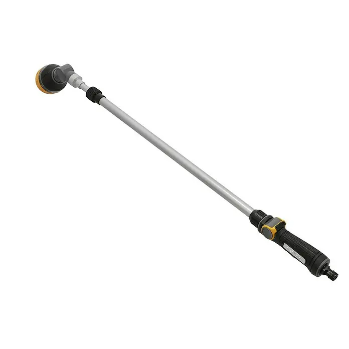 Neptun Teleskop-Gießstab - Länge: 84 cm, Aluminium/Kunststoff - Eine ausziehbare Reinigungsbürste für den Außenbereich mit einem grauen Griff und einem schwarzen Bürstenkopf, ideal für Reinigungsaufgaben.