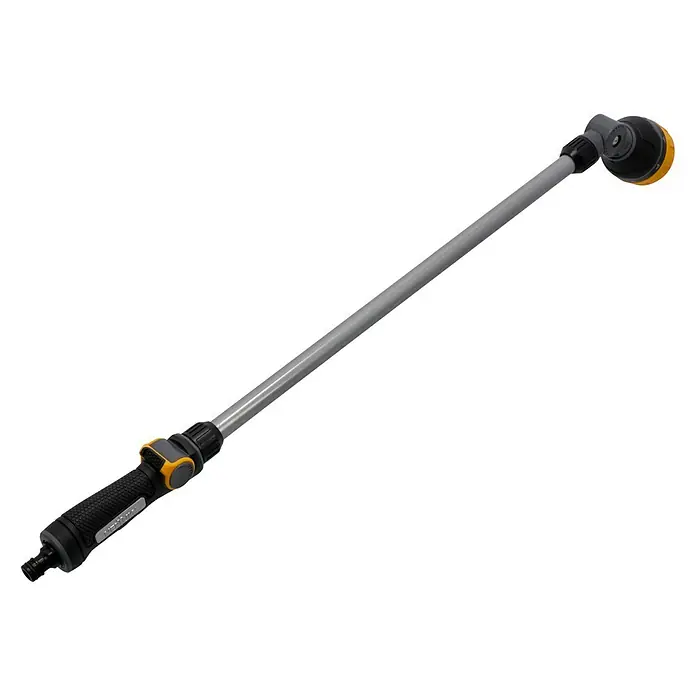 Neptun Gießstab - Länge: 76 cm, Aluminium/Kunststoff - Nahaufnahme einer Teleskop-Gartenbrause mit verstellbarem Sprühkopf, ideal für die Bewässerung schwer zugänglicher Pflanzen.