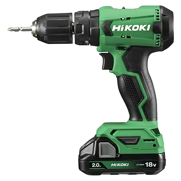 Hikoki Taladro atornillador percutor de batería - 18 V, 2 baterías, 2 Ah, 50 Nm - Taladro inalámbrico HiKOKI con cuerpo verde y mango negro. Perfecto para bricolaje y uso profesional con potencia y precisión.