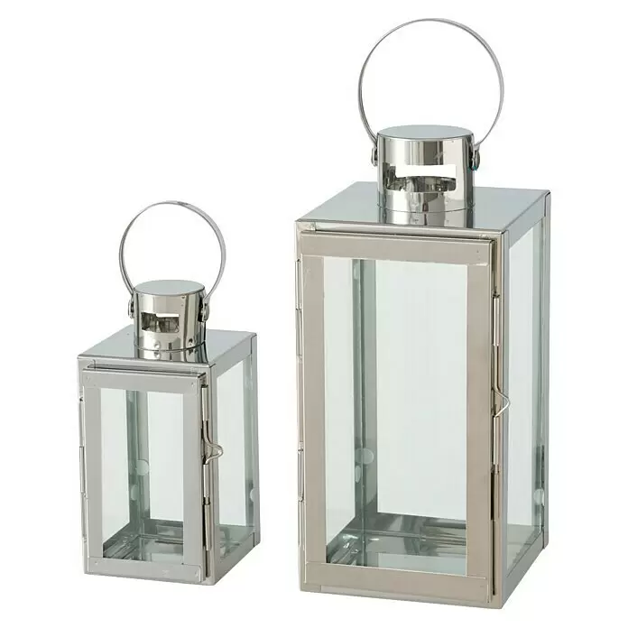 Metall-Laterne Caruso - 8 x 8 x 16 cm, 1 Stk., Silber - Zwei Laternen aus Edelstahl und Glas in verschiedenen Größen.
