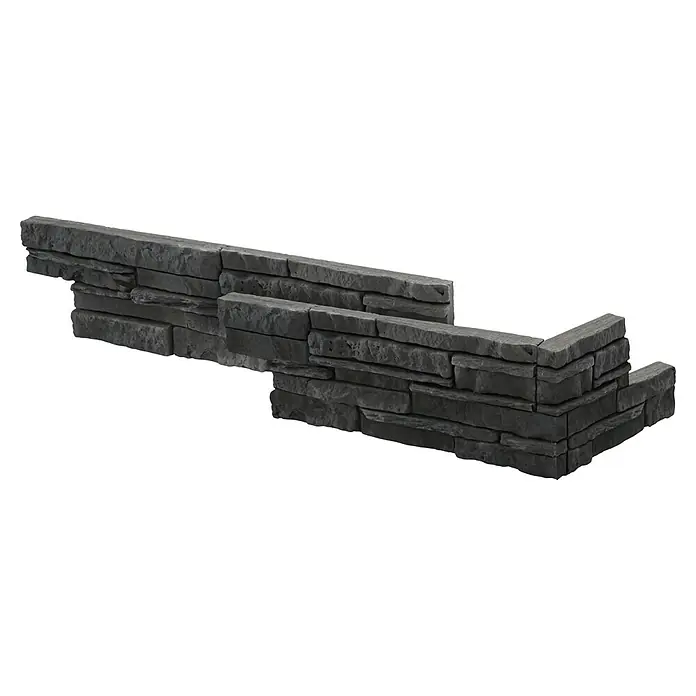 Stegu Verblendstein Kongo - 12 x 53,3 cm, Graphit, Steinoptik - Eine Nahaufnahme von grauen Wandpaneelen in Steinoptik, die eine rustikale und moderne Ästhetik für Innen- und Außenbereiche bieten.