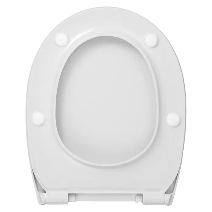 Poseidon WC-Sitz Lissabon - Duroplast, Weiß, Mit Absenkautomatik - Ein weißer WC-Sitz mit ovaler Öffnung und Puffern zur Stabilisierung, perfekt für jedes Badezimmerdesign.
